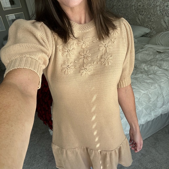 Tan Drop Waist Sweater Dress - Picture 2 of 3